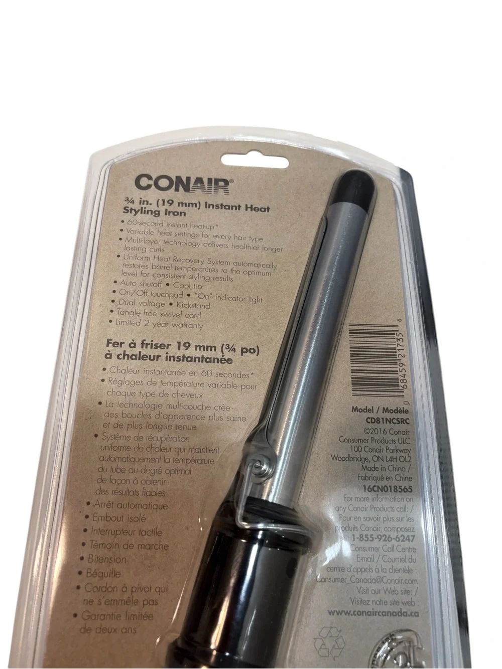 Conair, 3/4” Curling Iron 19mm Instant Heat Hair Curler, Dual Voltage - Picture 4 of 5